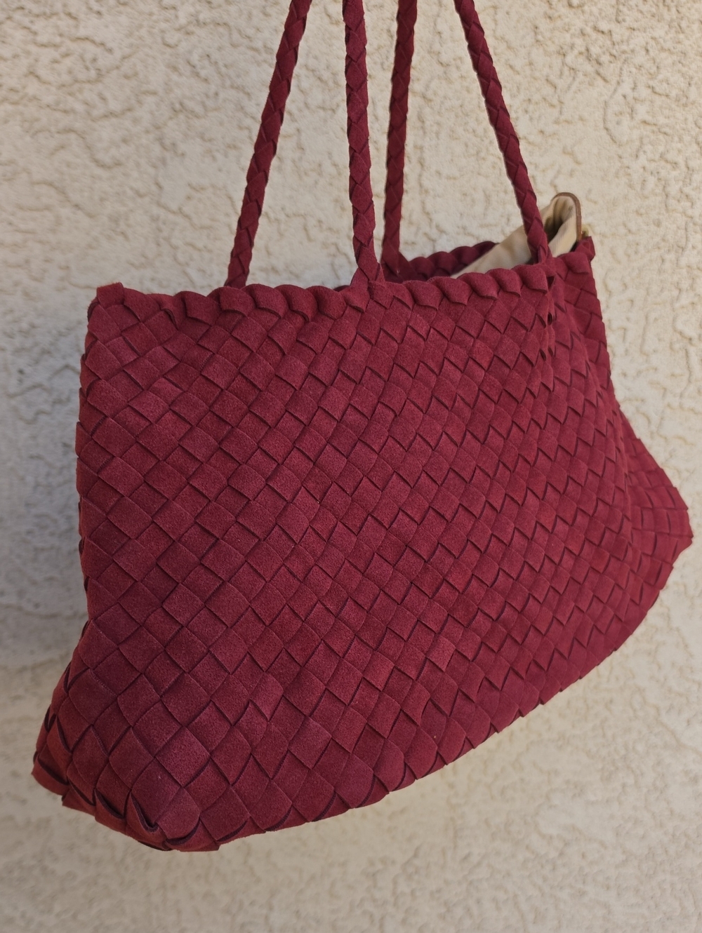 Tiffany and Fred Paris Woven Shoulder Tote Bag in Burgundy NWT